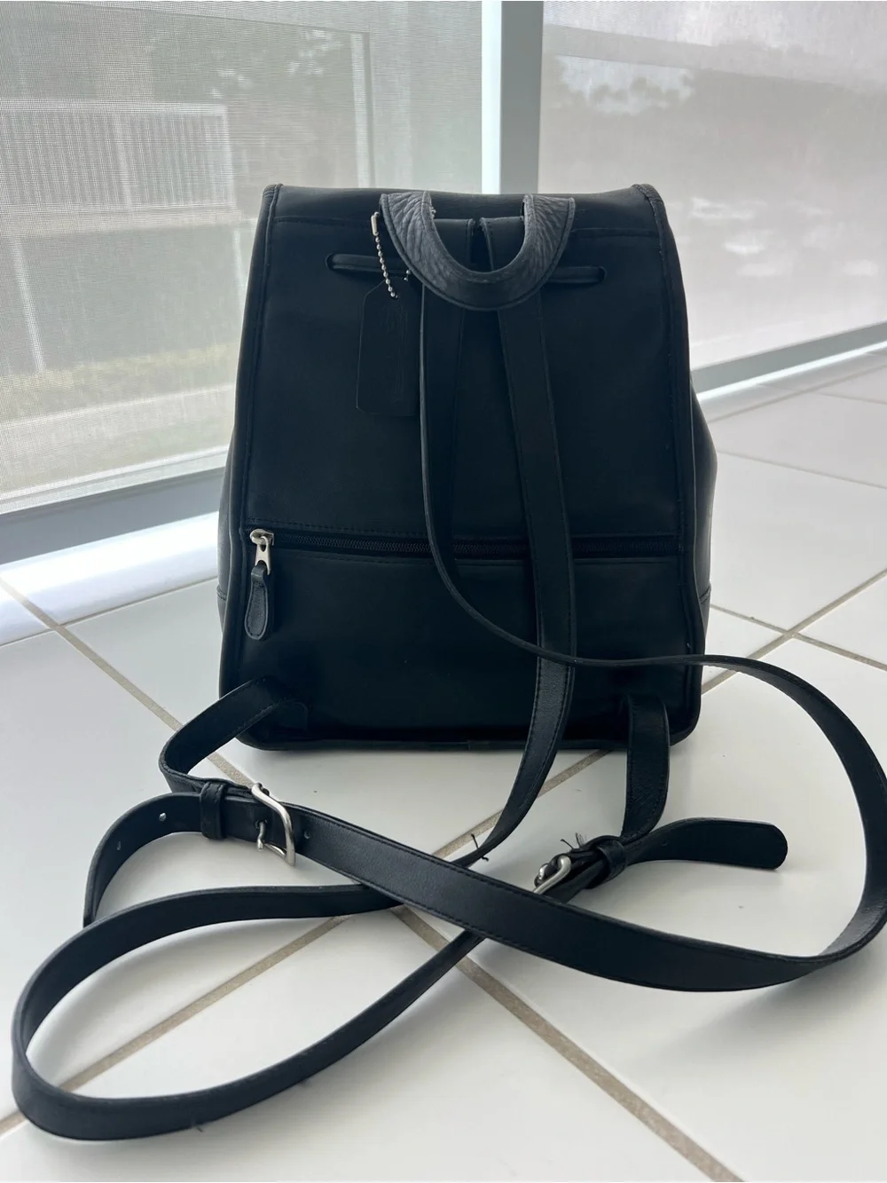 Vintage Coach 9791 Small Black Leather Backpack with Turn-Lock Closure
